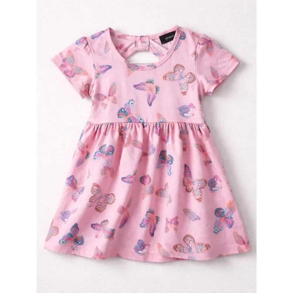 Picapino pink short sleeve dress with butterfly print size 3/6 months